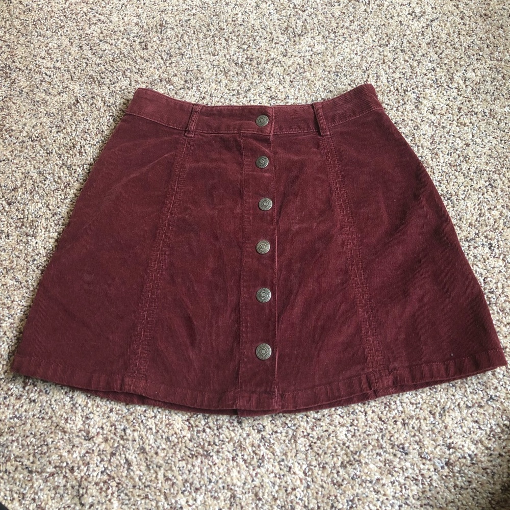 Maroon Corduroy Buttoned Skirt